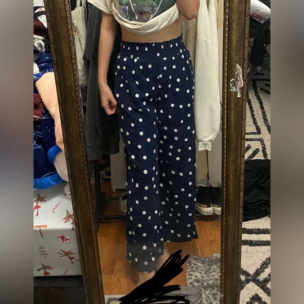 Dark navy poke-a-dot wide pants